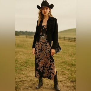 Vintage Karen Kane western Paisley Cottagecore Midi Dress